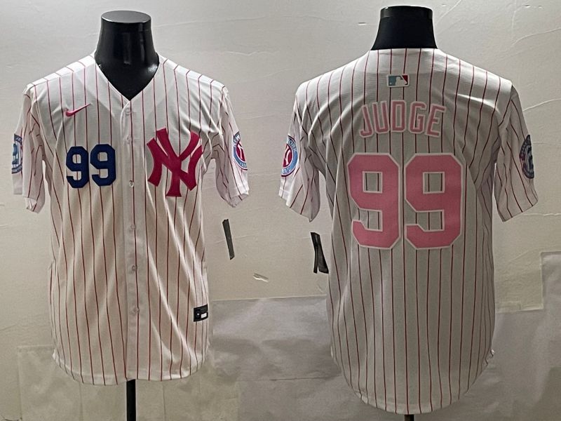 Men New York Yankees #99 Judge Stripe Red Jointly Name 2025 Nike MLB Jersey style 2